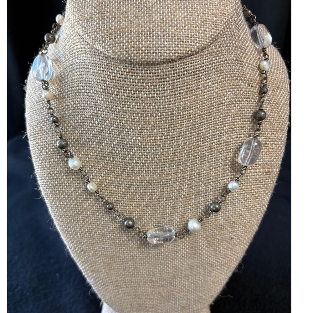 Silpada Sterling Silver Freshwater Pearl Rock Crystal Necklace 16"-18”